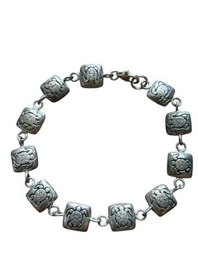 33 g Heavy Sterling Silver Turtle Link Charm Bracelet